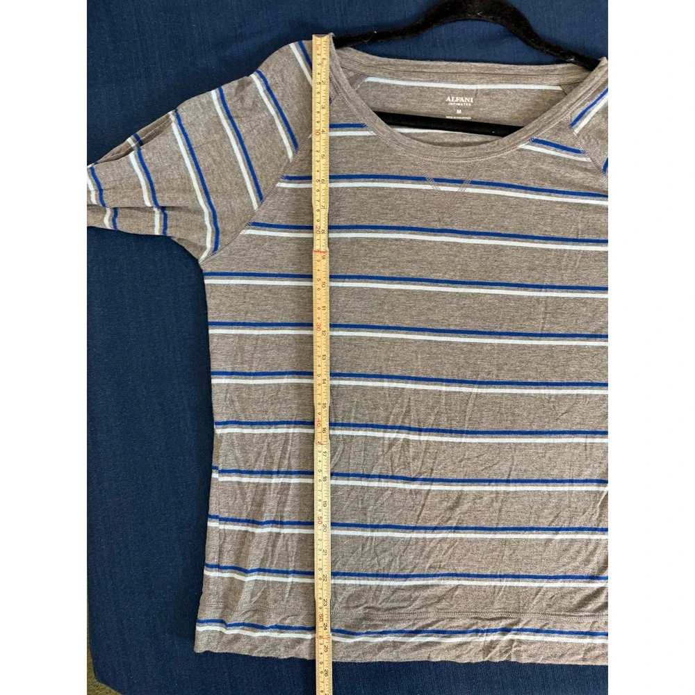 Alfani Intimates Pajama Set Medium Blue Grey Striped Long Sleeve Joggers Lounge